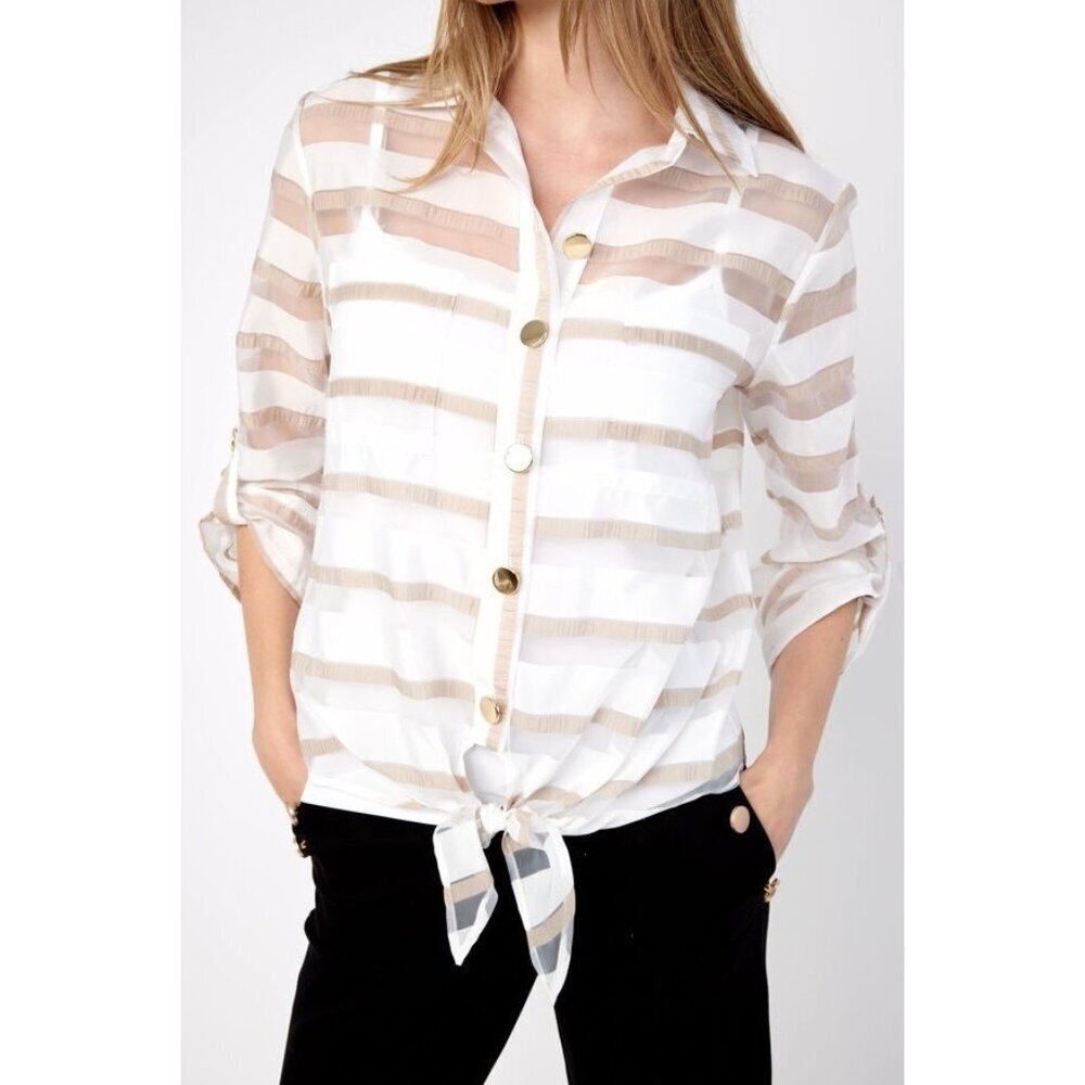 Frank Lyman Montreal Top Blouse‎ Bow Tie Roll Tab Sleeves 8